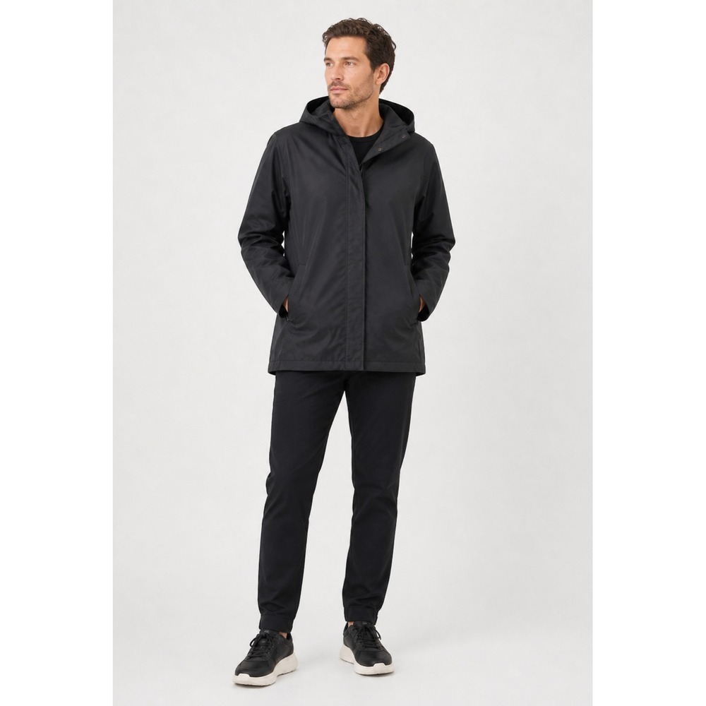 Sandro Rain Jacket Mens Small Black Polyester Pockets Hood Full Zip Waterproof